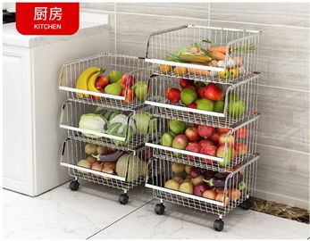 Stackable Rolling Steel Rack With Wheels , Metal Stainless Steel Kitchen Storage Shelves