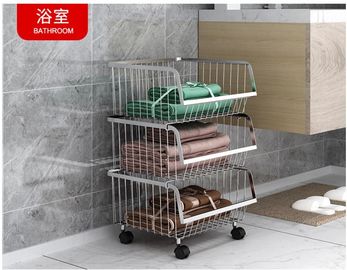 Stackable Rolling Steel Rack With Wheels , Metal Stainless Steel Kitchen Storage Shelves
