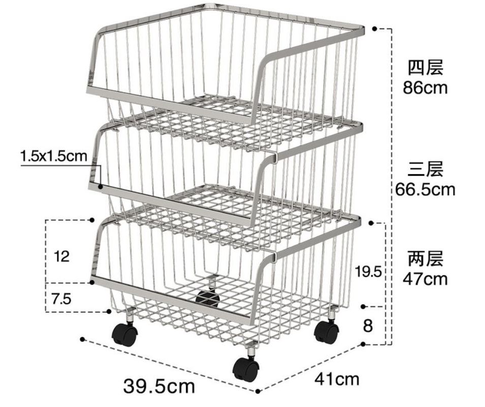 Stackable Rolling Steel Rack With Wheels , Metal Stainless Steel Kitchen Storage Shelves